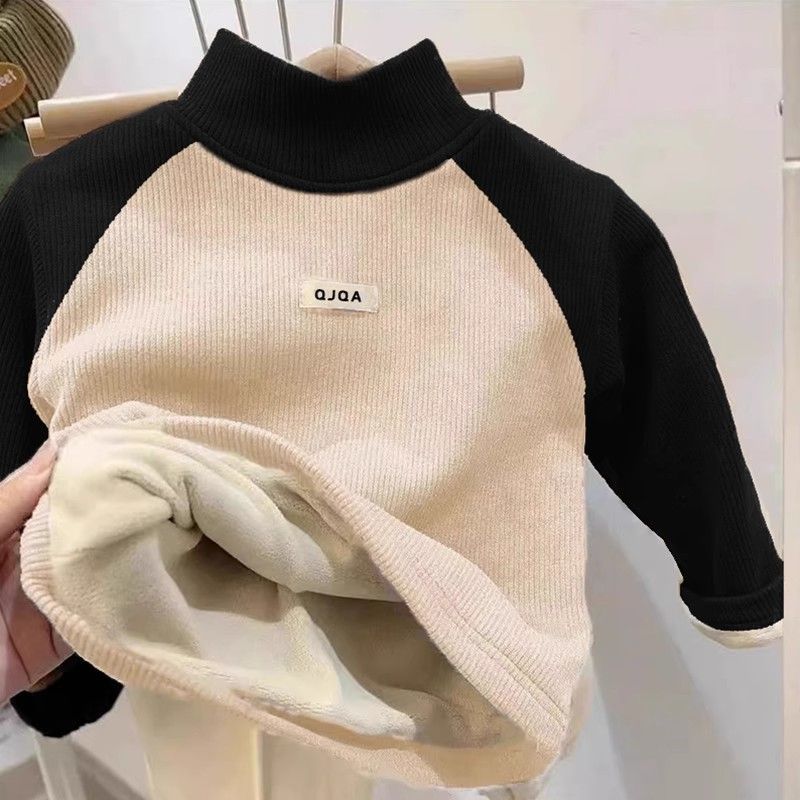 Picture of Children's Baby's Velvet Warm Base Shirt Winter New Boys and Girls fleece-lined Thickened Labeling Long-sleeved T-shirt Top