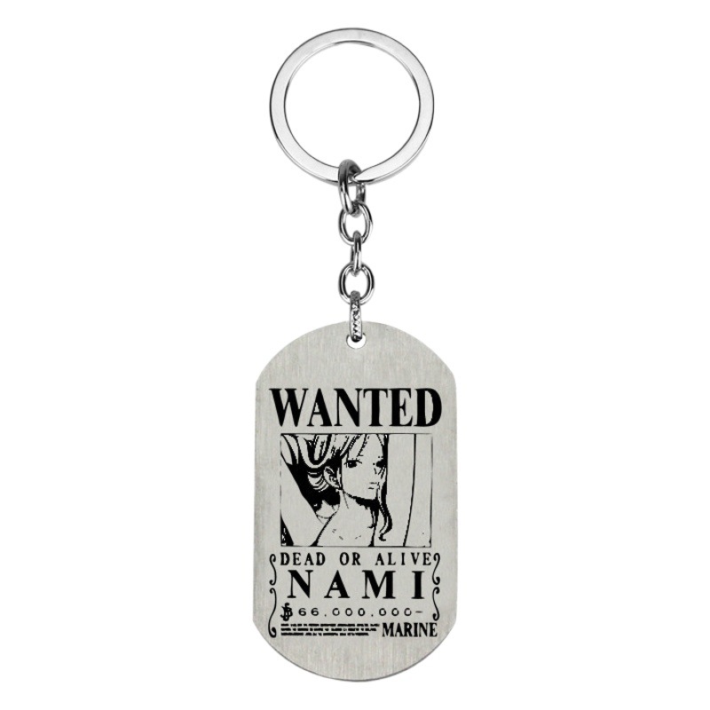 Animation Surrounding One Piece Keychain Stainless Steel Brushed Ace Military Brand Wanted Luffy Solon Pendant