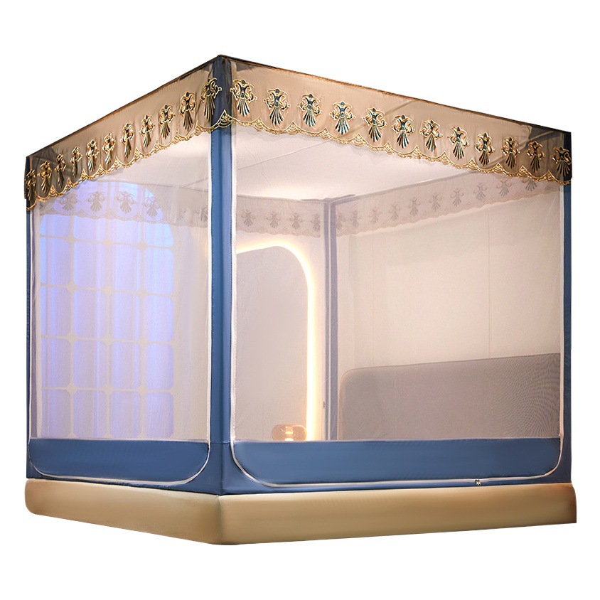 Sitting bed mosquito net square zipper mosquito net household heightened thickened non-slip children's drop-resistant tent three-door Mongolian