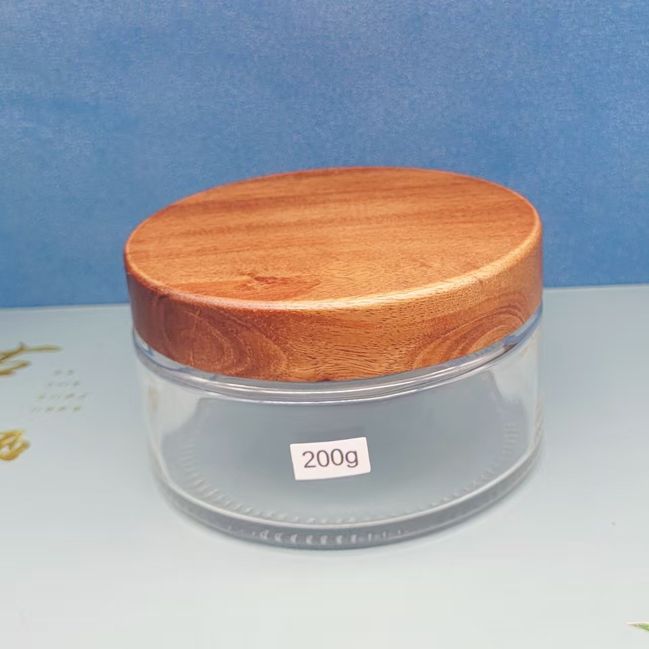 Picture of Inner plastic parts bamboo and wood lid cream bottle transparent frosted glass cream bottle powder bottle ointment mask sub-bottled wholesale