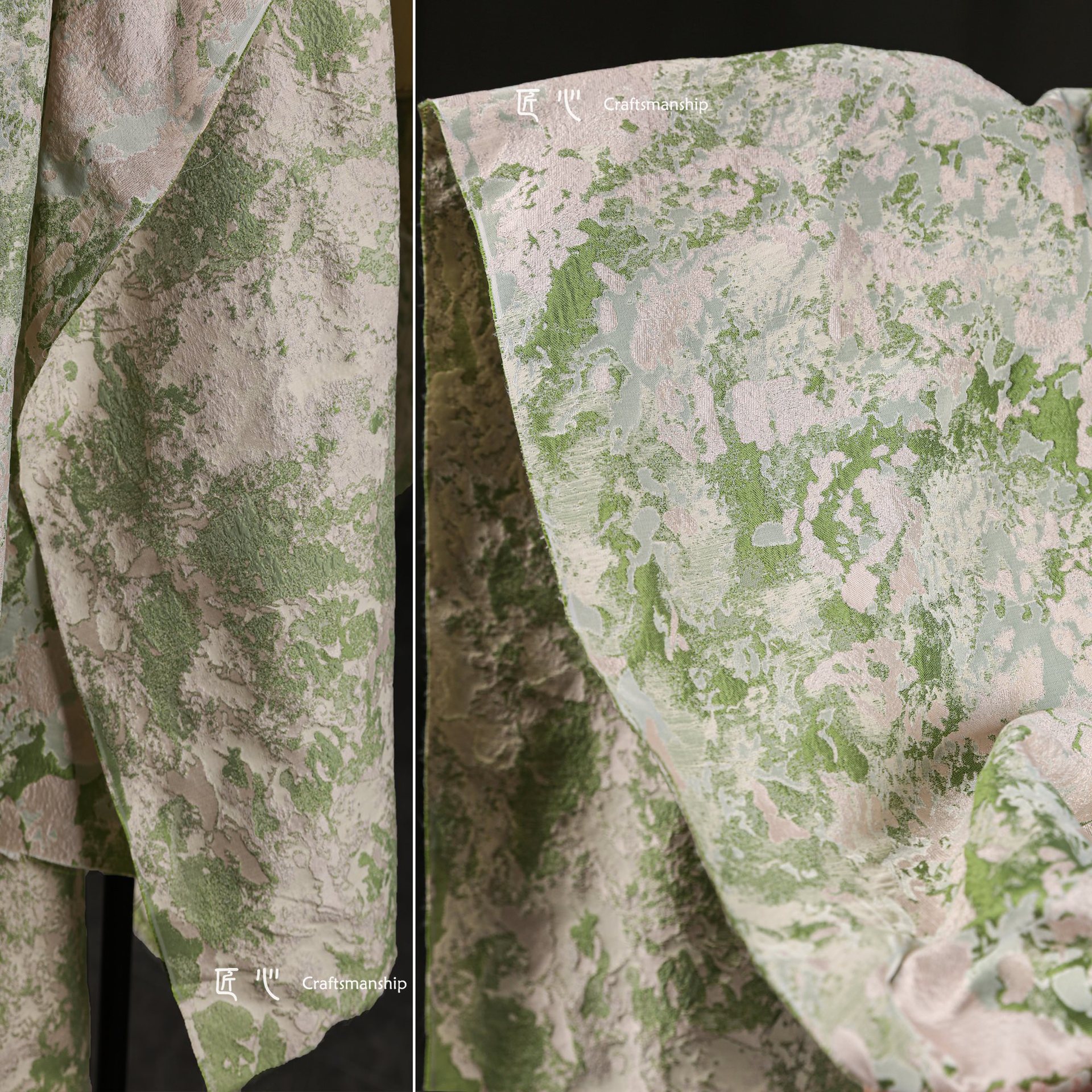 Pink-green mottled texture jacquard fabric moss gradient texture reconstruction retro art national style clothing design fabric