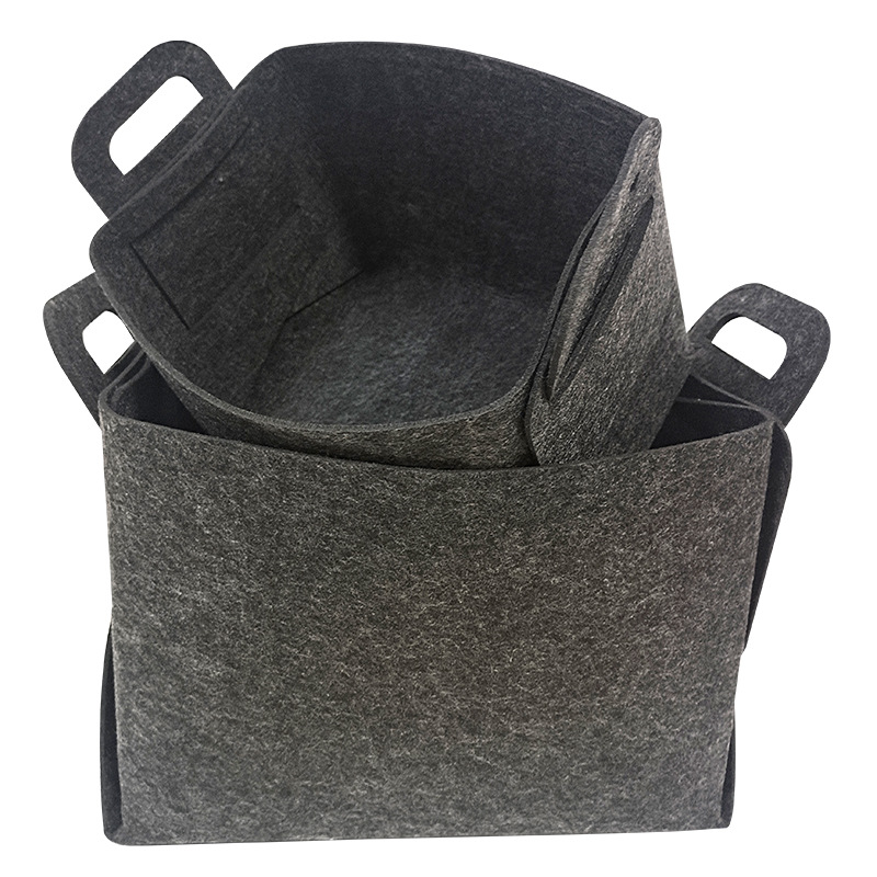 Picture of Factory wholesale simple felt storage basket dirty clothes toy storage basket handle solid color felt storage bucket printed LOGO