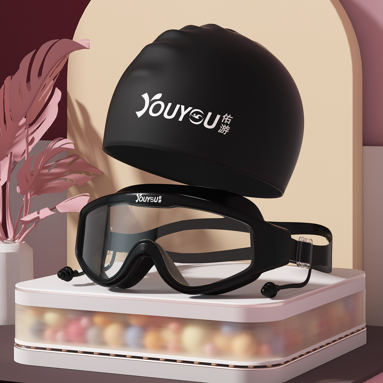 Picture of Swimming Goggles Women Waterproof Anti-fog HD Large Frame Swimming Glasses Women Professional Diving Swimming Cap Swimming Equipment suit