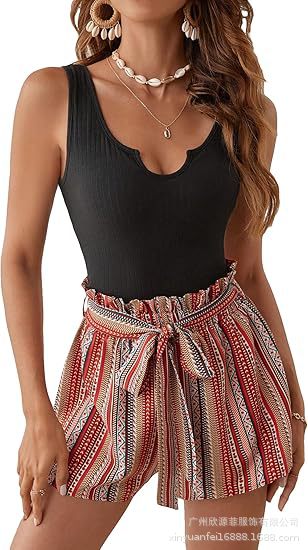 Picture of 25 New Women's Jumpsuit Amazon Hot Knitted Jumpsuit Summer Sleeveless Waist Vest Shorts Jumpsuit