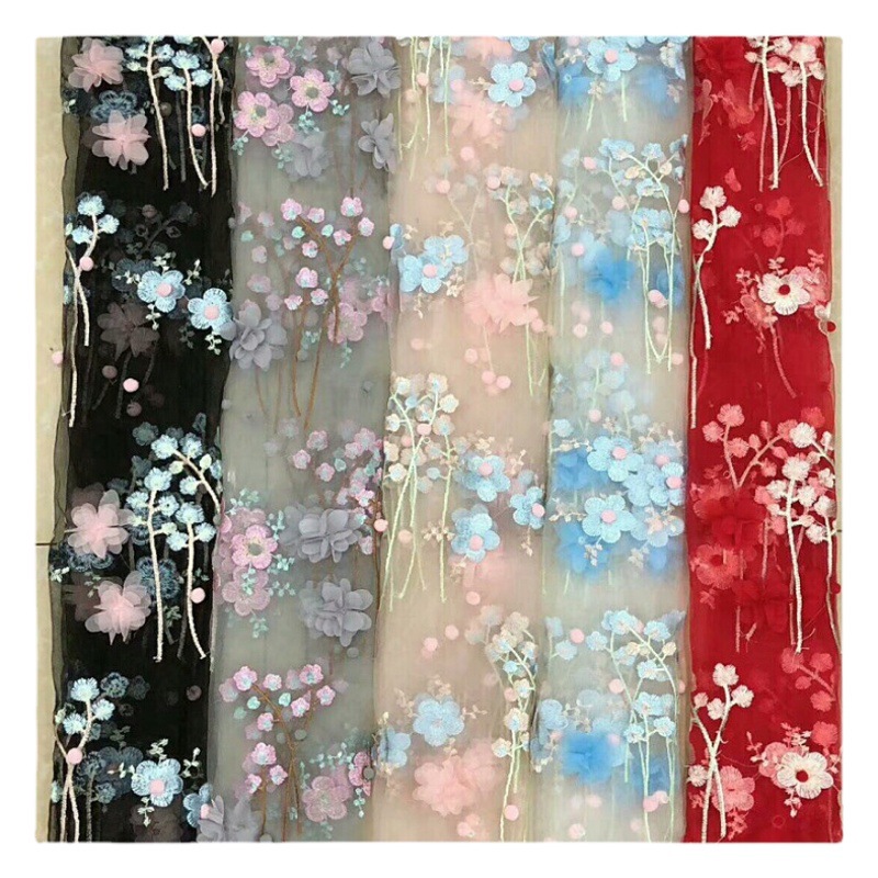 New Three-Dimensional Mesh Embroidered Fabric, Handmade Flower Ball, Cheongsam Style Han Dynasty Girls' Lace Embroider Fabric