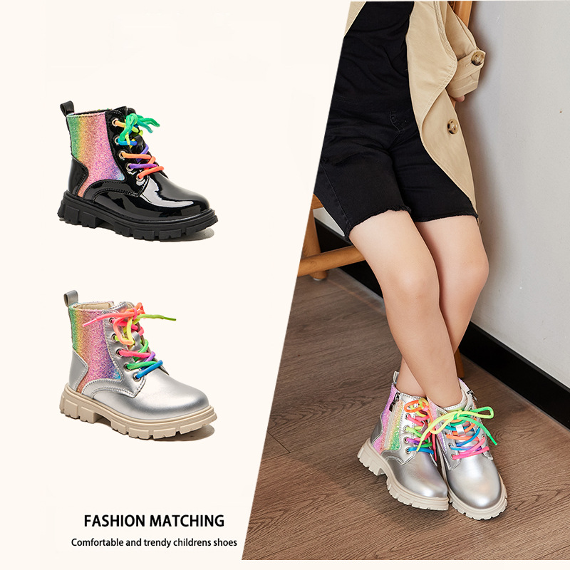 Chaoniu Kidsren's Autumn and Winter Style 2025 Kidsren's Shoes Girls Princess Boots Colorfulful Boots Soft Sole Leather Short Boots