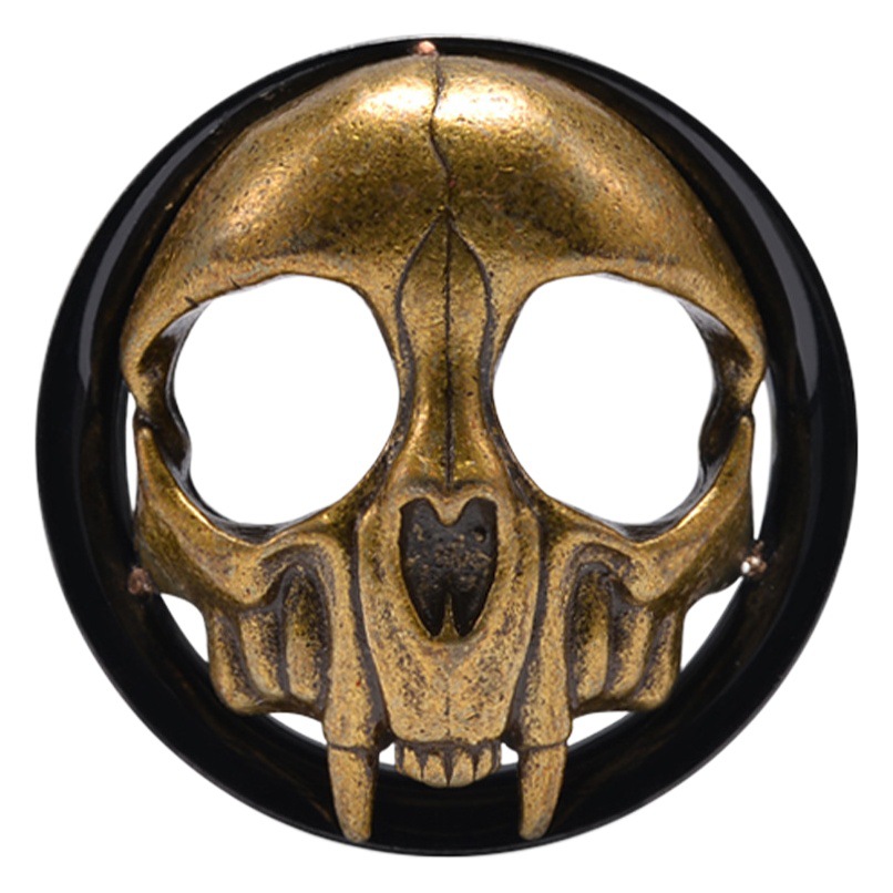 European and American Piercing Stainless Steel Black Pulley Ear Expander Ancient Gold Skull Head Ear Expander Jewelry Ear Holes Earrings