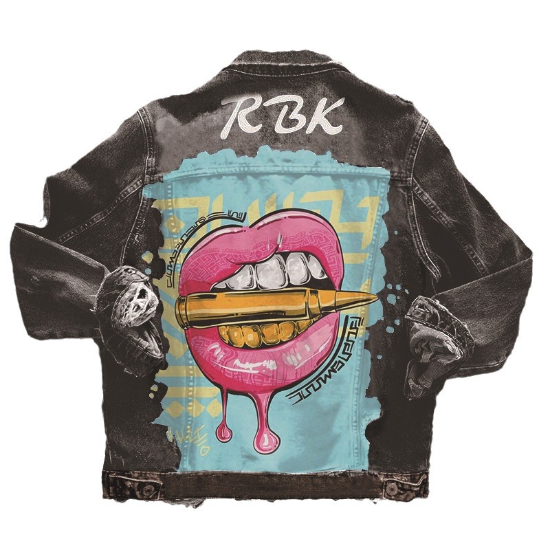 Picture of Lips Women's Clothing Amazon European and American Export Cross-Border Printed Baseball Jacket Autumn Winter Spring Summer 1472