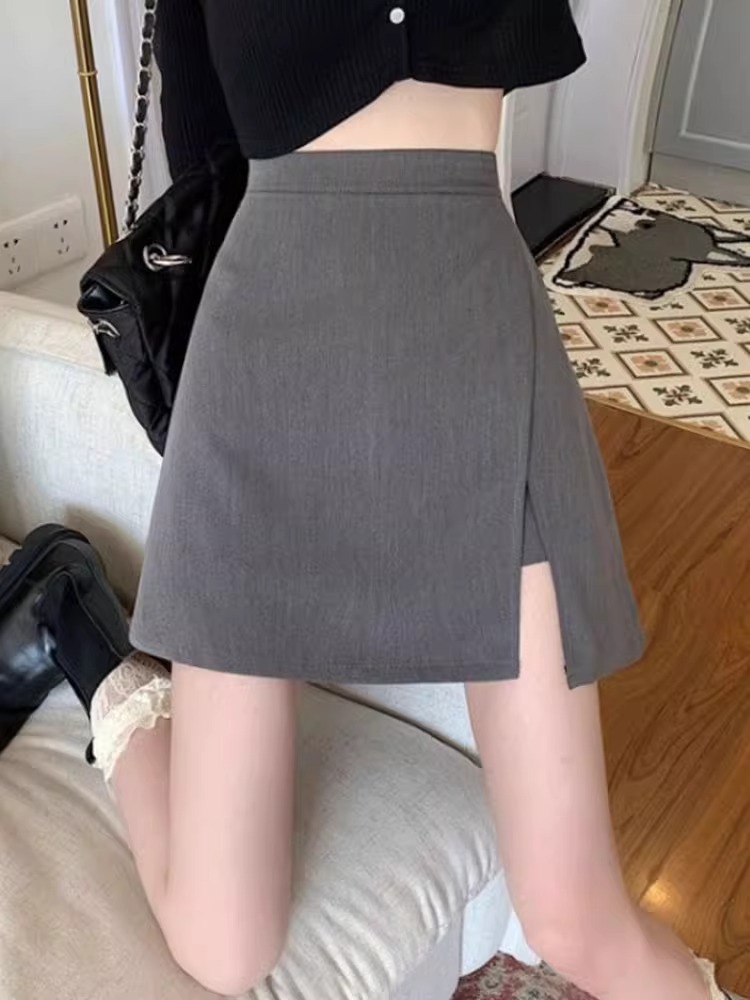 Black Split Short Skirt Women's Autumn New Arrival plus size Slim Hip Covering Pear-Shaped High Waist Anti-Shine A- Line Skirt Pants