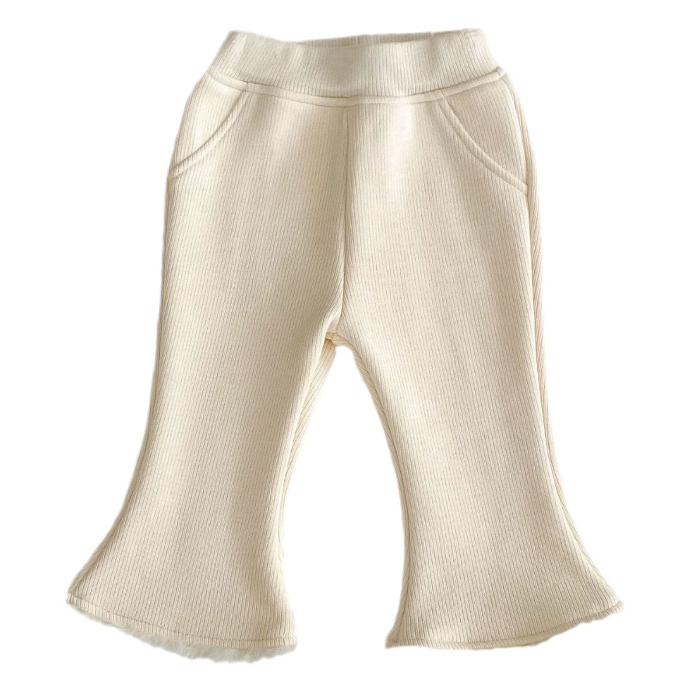 Ins Winter Girls' Pants Fleece-Lined Simple Pure Color Fur Flared Pants Thickeneded and Warm Baby Girl Outer Pants