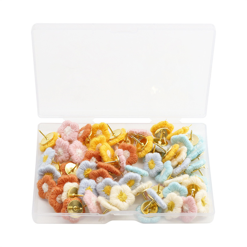 Picture of Creative Cute Embroidered Color Flower Dark/Light Color I-nails 60 PCs Plastic Boxed Metal Flat-head Nails