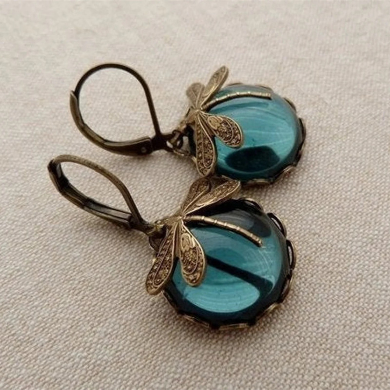 Bedie Europe and the United States cross-border foreign trade jewelry retro dragonfly pattern earrings old Moonstone ladies earrings wholesale