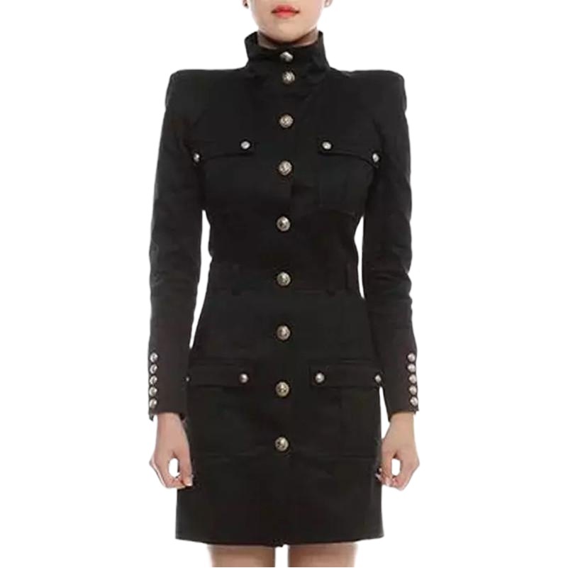 in stock Hot 2025 Classic Black and White High Neck Slim Fit Rivet Lion Buckle Long Sleeve All-match dress Jacket