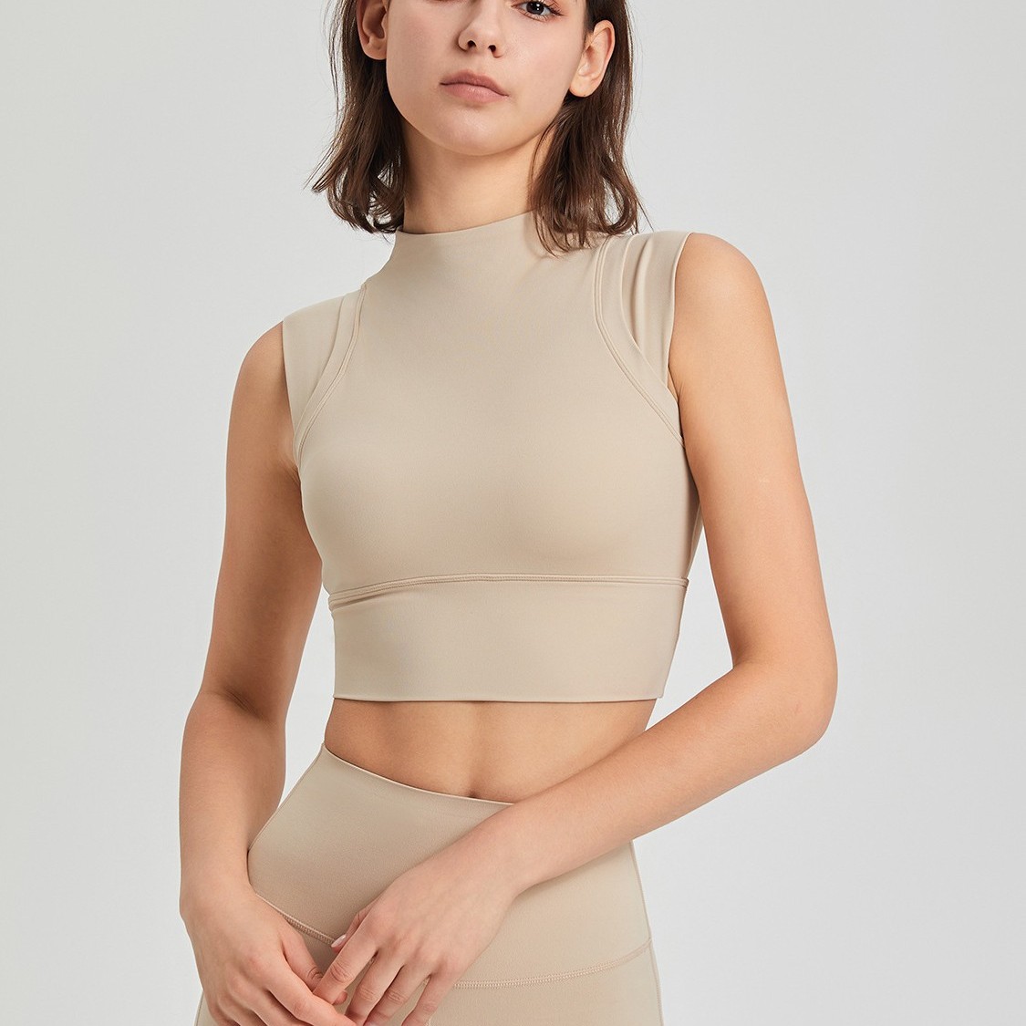 High Collar Fixed Cup Sleeveless Running Fitness Vest Underwear Women's New Push-up Shockproof Breathable Yoga Bra