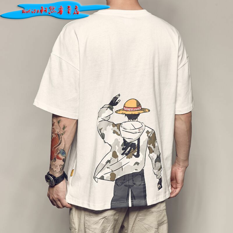 Men's Japanese Anime Printed Short-sleeved T-shirt Men's Summer New Casual Loose T-shirt Trendy Couple's Round Neck TEE