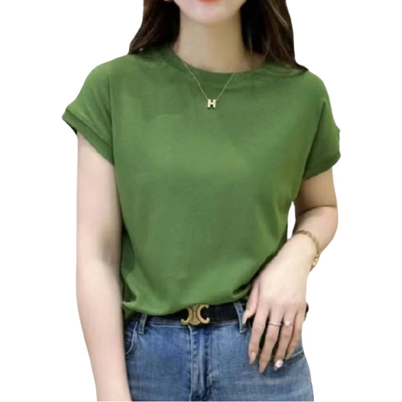 2023 Summer New Fashionable Loose Short-sleeved Top Women's Round Neck Solid Color Design Sense Niche Small Flying Sleeve T-shirt for Women