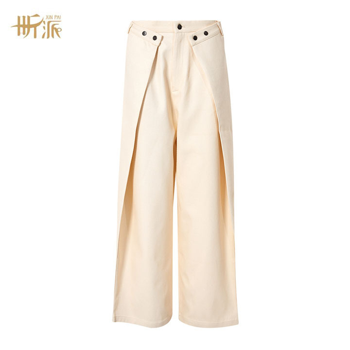 Loose-leaf cut stitching casual pants women's autumn 2023 New loose design wide-leg pants cotton pants