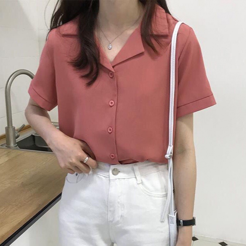 Picture of 2023 spring and summer new retro Hong Kong style Korean style professional suit collar long sleeve lapel short sleeve shirt Women's solid color top