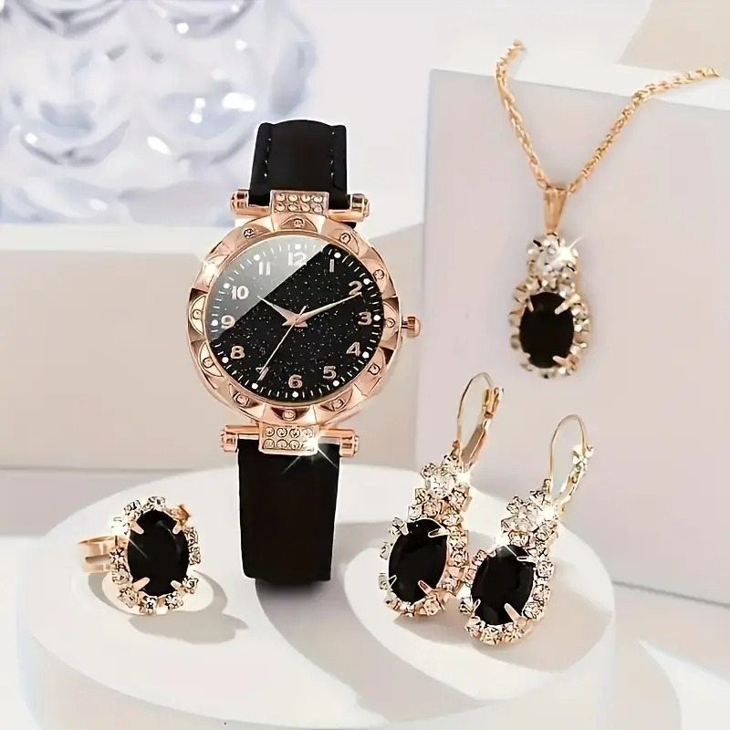 Picture of Fashion Ladies Watch 4 pcs/set Elegant Quartz Watch Luxury Rhinestone Wristwatch and Jewelry suit Women Watch