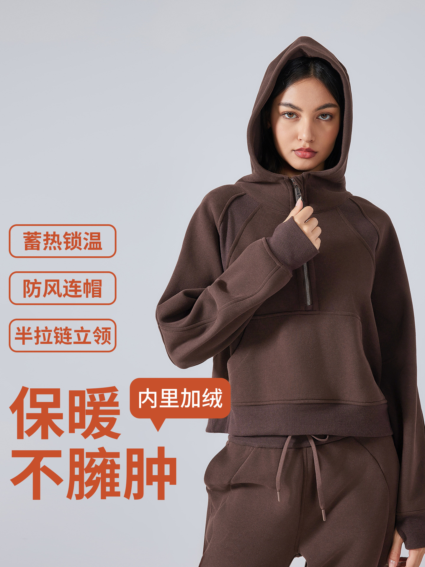 New fleece-lined Warm Sports Sweat Women's Short Hooded Half Zip Loose Yoga Wear Sports Top DAW139