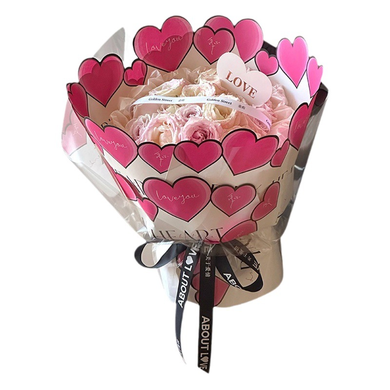 Flower Wrapping Paper Romantic Creative Thickened Kraft Paper Wholesale Valentine's Day Heart-Shaped Bouquet Wrapping Paper