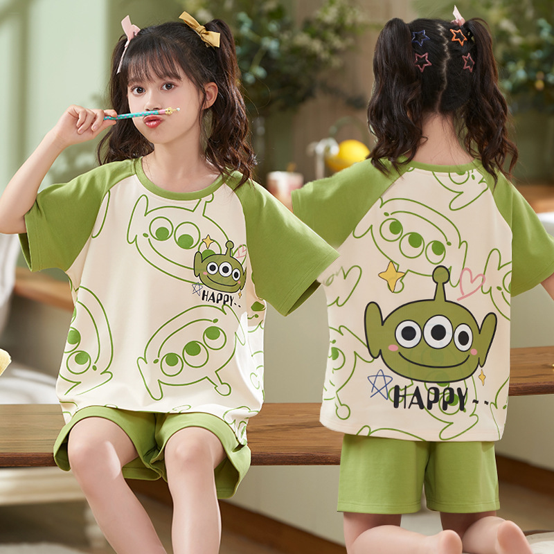 Picture of New Style Pajamas for Girls Summer Thin Air Conditioning Home Clothes for Girls 2024 New Style Short Sleeve Suit for Summer Outer Wear