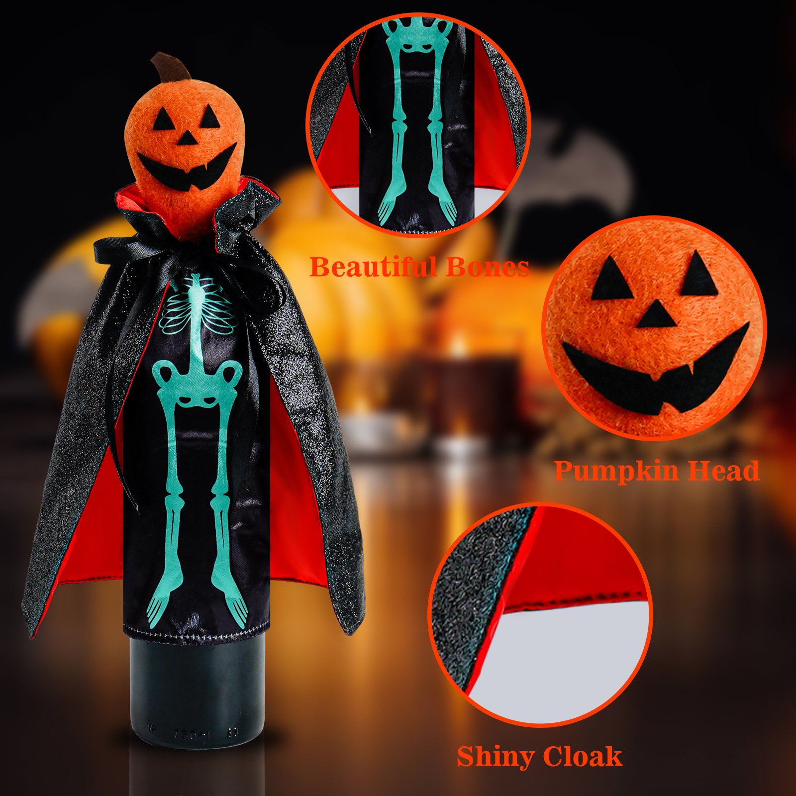 Picture of Cross-border New Halloween Wine Bottle Set Skull Pumpkin Champagne Wine Bottle Bag Table Decoration Supplies Ornaments Wholesale