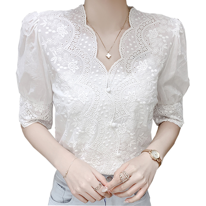 Picture of Summer white chiffon shirt women's summer 2024 new fashion very fairy clothes western style short sleeve shirt
