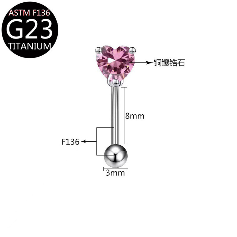 Picture of F136 Titanium Alloy Eyebrow Nail Heart-Shaped Inlaid Zircon Moon Flower Eyebrow Nail G23 Piercing Goods Wholesale