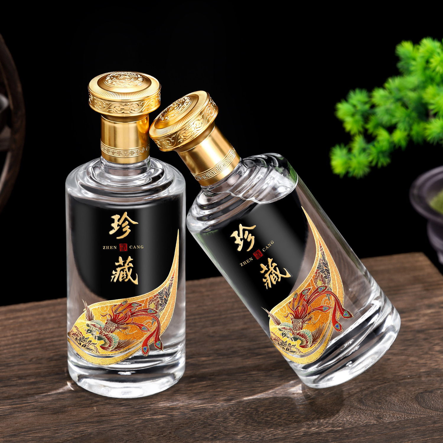 Factory supply crystal white transparent liquor bottle thickened round baked flower sealed bottle homemade liquor split empty bottle
