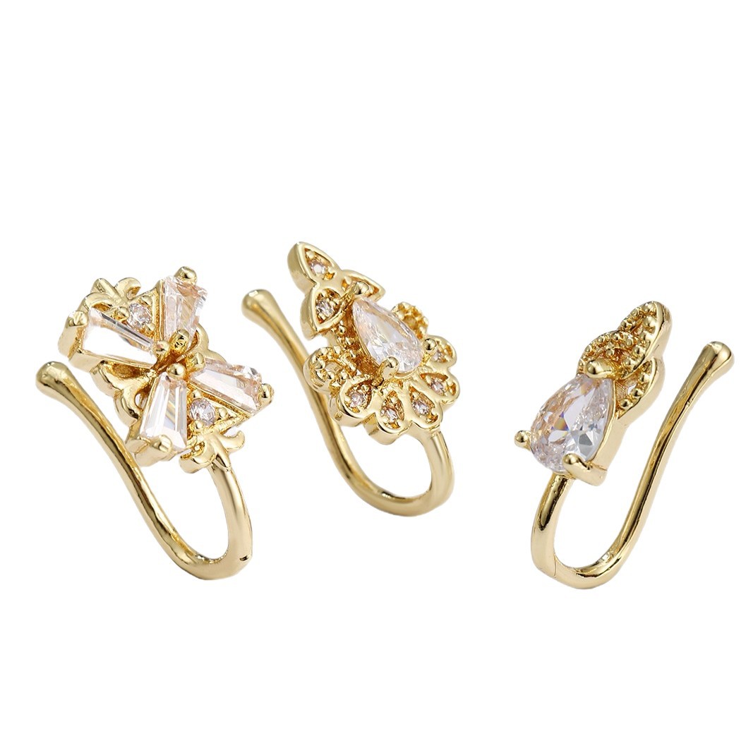 Picture of Exquisite and fashionable three-piece four-leaf clover copper plated real gold micro-inlaid zircon nose clip suit best-selling European and American nose combination