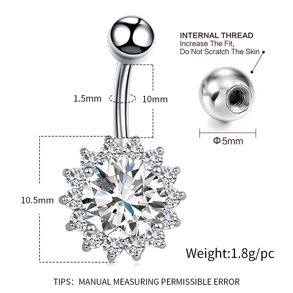 Picture of European and American Export Stainless Steel Inlaid with Round Zircon Sunflower Shape Navel Ring Body Piercing Navel Nail Jewelry