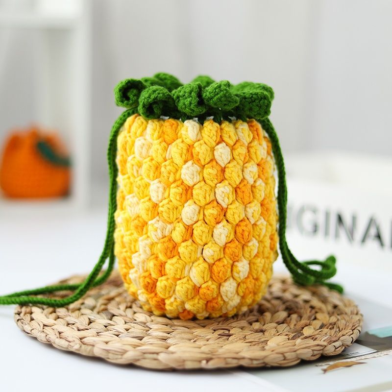 Handmade Pineapple Bag Diy Crochet Woven Wool Fruit Bag Pineapple Woven Material Bag Crossbody Bag Non-Finished Products