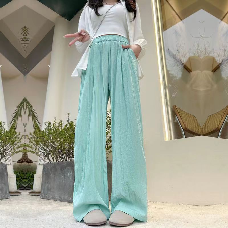 Ice Silk Yamamoto Pants Women's Summer Thin High Waist Slimming Wide Leg Pants Loose Straight Casual Cool Sun Protection Pants