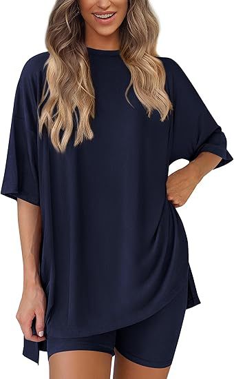 Picture of Cross-border foreign trade Amazon 2025 new women's casual round neck split loose shorts short sleeve home clothes suit