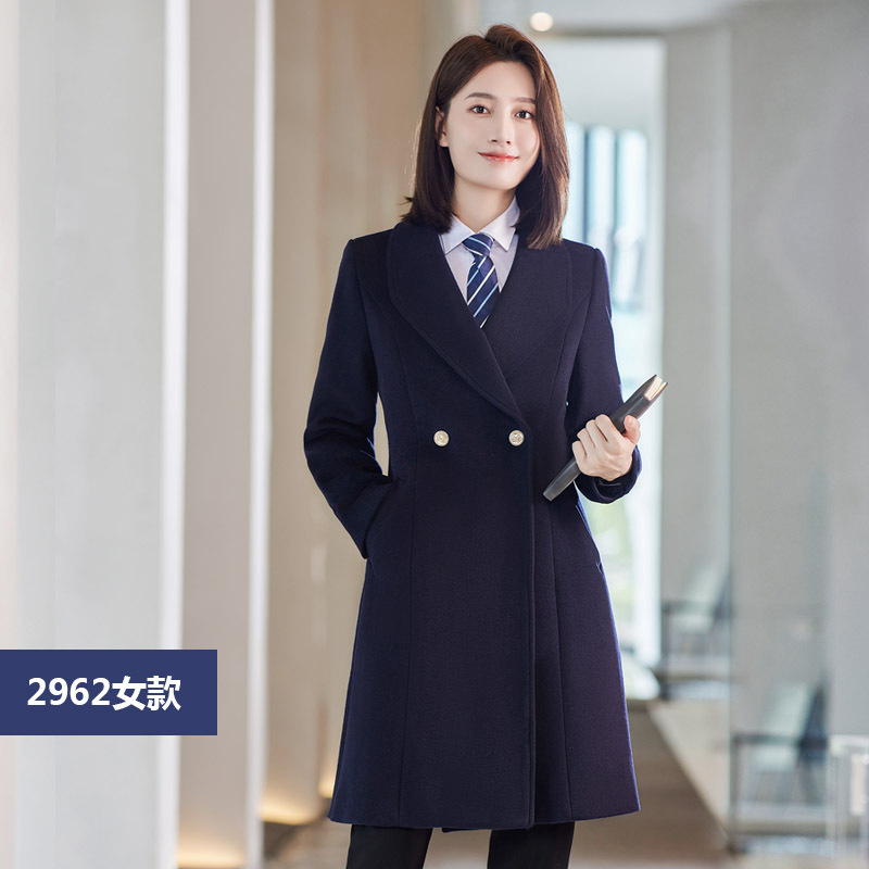 Picture of Business wear woolen coat Women's Mid-length cotton and thickening sales department work clothes black workwear woolen coat winter