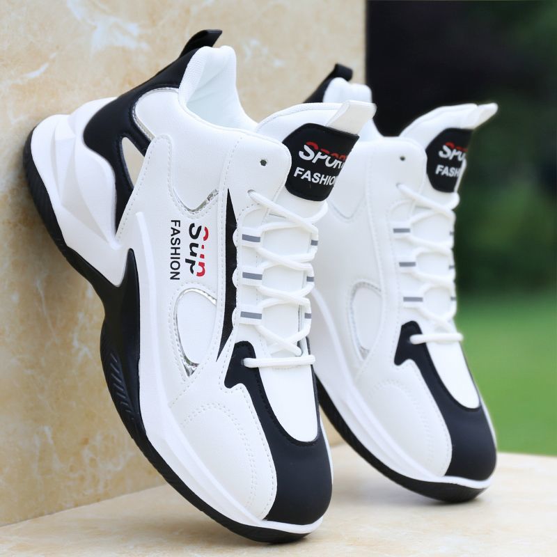 Shoes Running sneaker Men's Leather High-top Casual Shoes All-match Wear-resistant Non-slip Shock-absorbing Basketball Shoes for Students