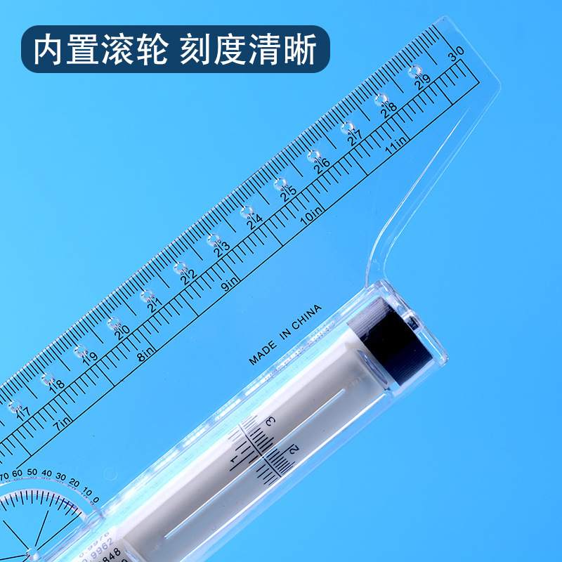 Picture of 30cm angle parallel ruler roller ruler balance ruler Rolling ruler multi-function drawing design drawing ruler tool
