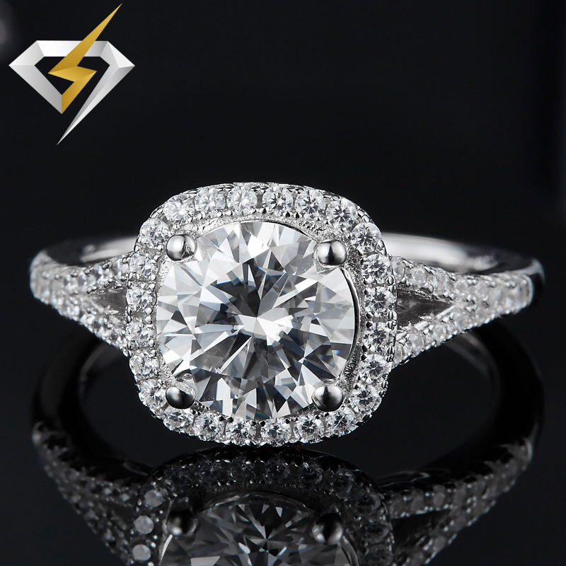 Moissanite Ring 3 Karat Moussin Women's Ring Multi-Diamond Inlay Arms Square Bag Silver Ring 925 Silver Jewelry Wholesale