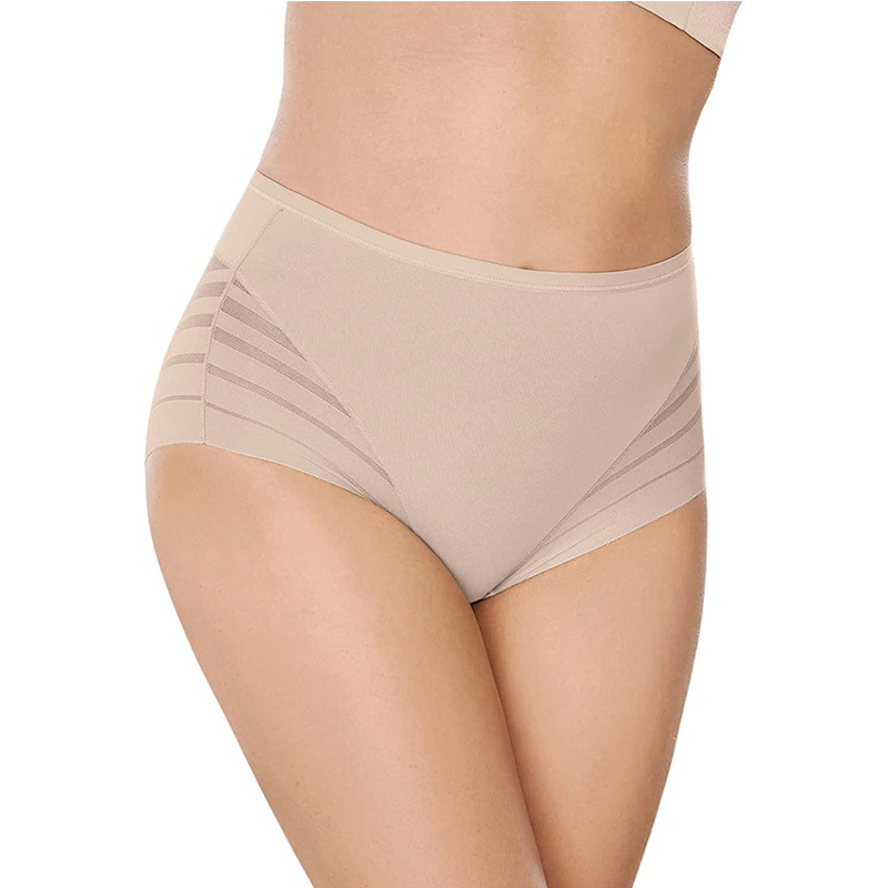Picture of Explosions Mid-waist Briefs Belly-tight Waist-lifting Hip Transparent Mesh Striped Comfortable Cotton Crotch Large Size Panties