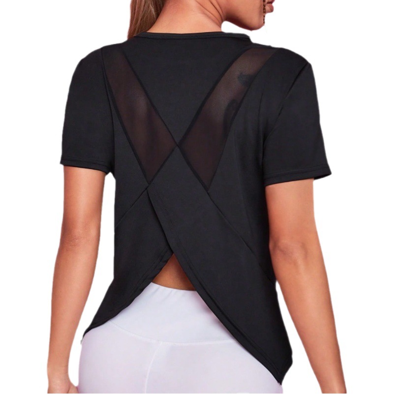 Yoga top women's loose breathable running T-shirt mesh beauty back training workout clothes quick-drying sports blouse short sleeve