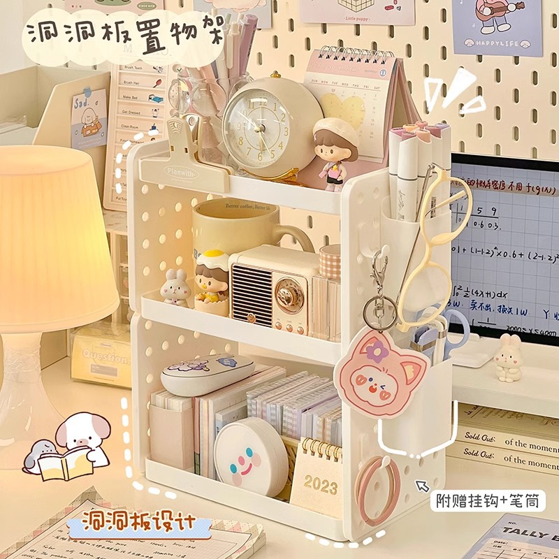 Picture of Desktop Storage Shelf Hole Board Pen Holder Office Table Storage Rack Artifact Station Desk Desk Storage Box