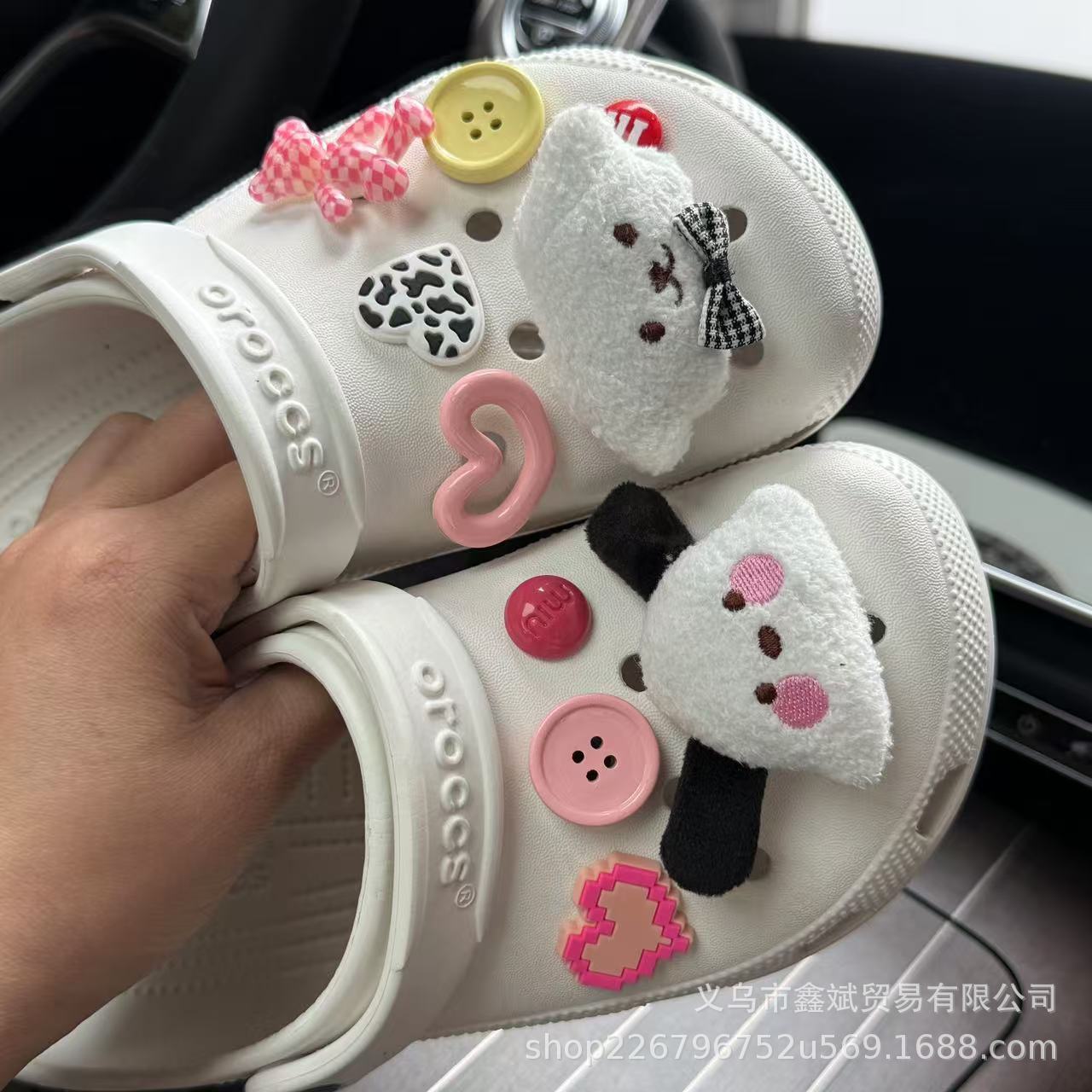 Picture of Cartoon Doll Big Ear Dog Fur Ball Hole Shoes Accessories Fur Ball Creative New Decorative Shoe Buckle Hole Shoes Accessories
