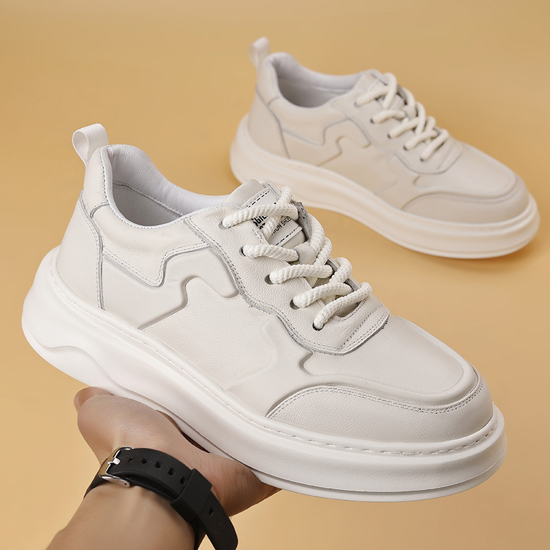 Fashionable Brand Autum New Sneakers Men's Genuine Leather Thick-Soled Casual Sports White Shoes Men's Shoes Men's High-Bottom Handsome