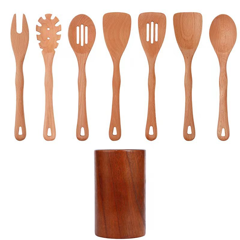 New Product Hanging Cooking Spatula, Household Spatula, Creative Beech Salad Spoon, Eight-Piece Cooking Spatula Set