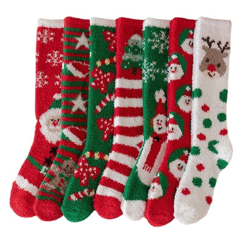 22 autumn and winter New coral velvet calf socks Japanese Santa Claus elk Christmas socks women's large mid-calf length socks