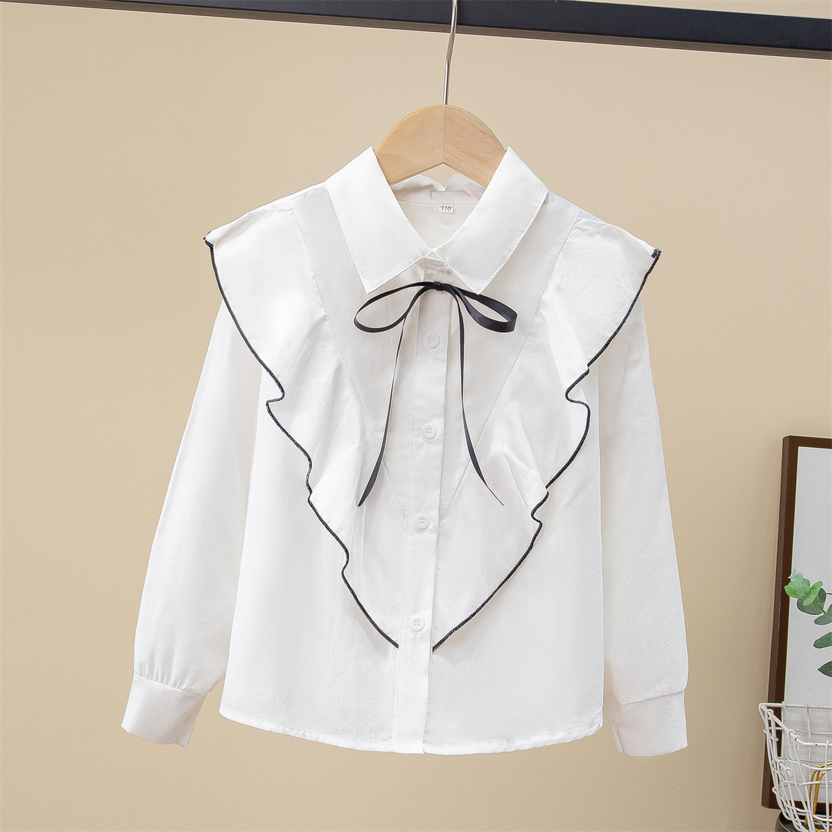 Girls' Shirt Spring Cotton 2024 Children's Shirt Long Sleeve Western Style Coat White Large Spring and Autumn Top Foreign Trade