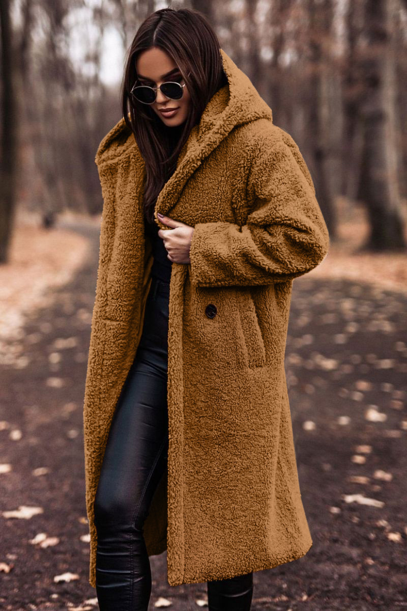 Picture of in stock Amazon wish Cross-border Supply 2024 Fall/Winter Fashion Long Clear Color Long Sleeve Wool Women's Coat