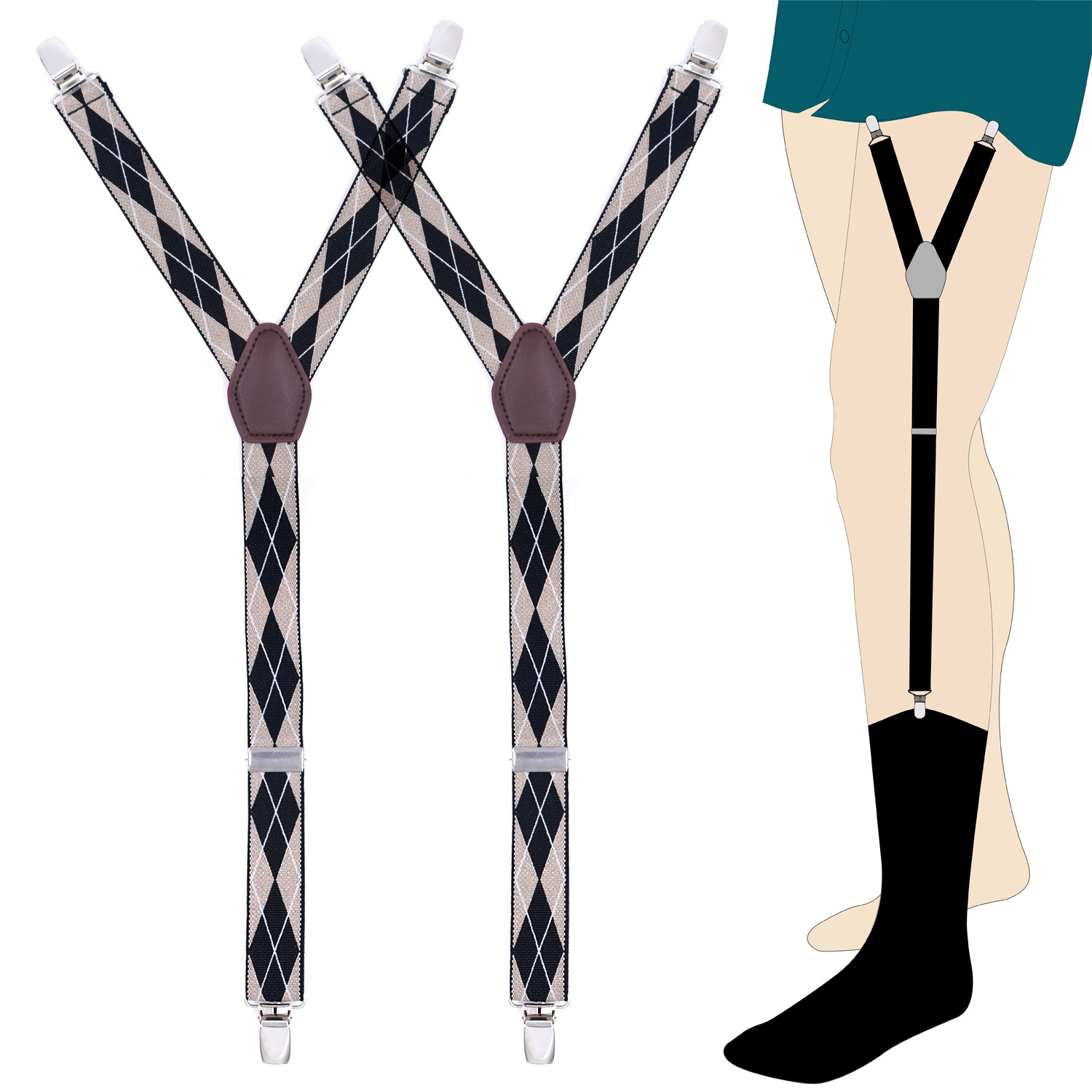 Picture of Cross-Border Supply Adult Men's Shirt Non-Slip Anti-Wrinkle Elastic Jacquard Three-Clip Y-Style Garter Fixed Clip