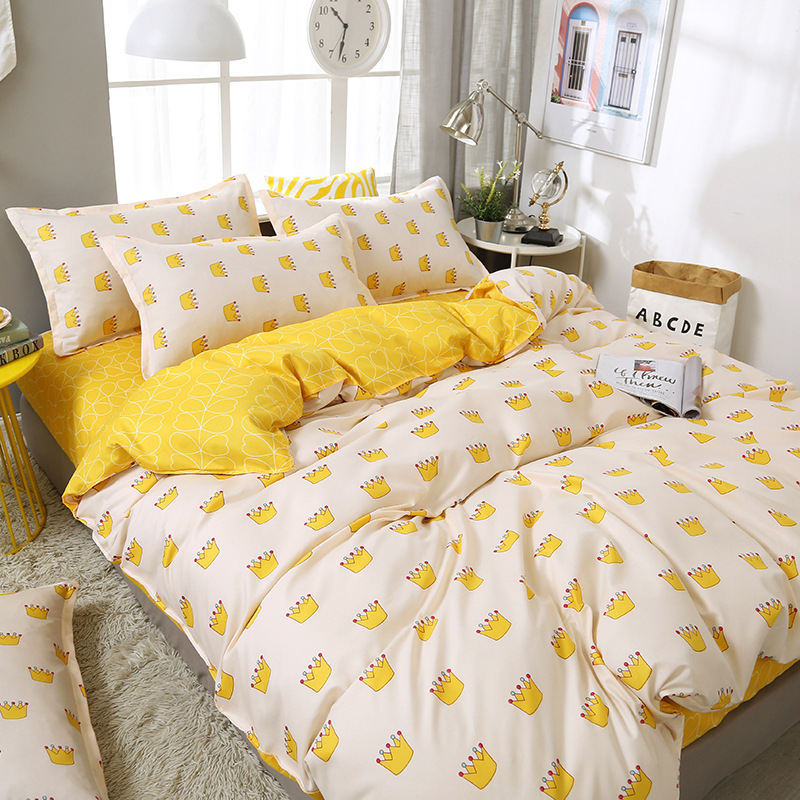 Picture of Small fresh sanding quilt cover four-piece water-washed cotton bed sheet quilt cover simple student dormitory single three-piece wholesale